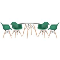 KIT - Mesa Eames com tampo de vidro 120 cm + 4 cadeiras Eiffel DAW