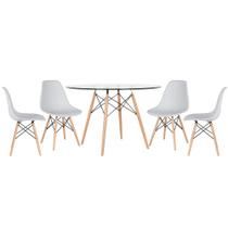KIT - Mesa Eames com tampo de vidro 120 cm + 4 cadeiras Eiffel DSW