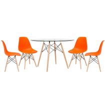 KIT - Mesa Eames com tampo de vidro 120 cm + 4 cadeiras Eiffel DSW
