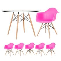 KIT - Mesa Eames com tampo de vidro 120 cm + 5 cadeiras Eiffel DAW