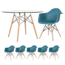 KIT - Mesa Eames com tampo de vidro 120 cm + 5 cadeiras Eiffel DAW