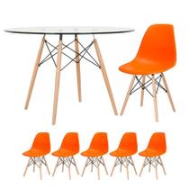 KIT - Mesa Eames com tampo de vidro 120 cm + 5 cadeiras Eiffel DSW