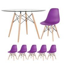 KIT - Mesa Eames com tampo de vidro 120 cm + 5 cadeiras Eiffel DSW