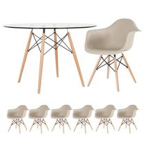 KIT - Mesa Eames com tampo de vidro 120 cm + 6 cadeiras Eiffel DAW