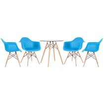 KIT - Mesa Eames com tampo de vidro 70 cm + 4 cadeiras Eiffel DAW