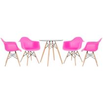 KIT - Mesa Eames com tampo de vidro 70 cm + 4 cadeiras Eiffel DAW