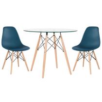 KIT - Mesa Eames com tampo de vidro 80 cm + 2 cadeiras Eiffel DSW