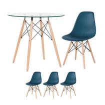 KIT - Mesa Eames com tampo de vidro 80 cm + 3 cadeiras Eiffel DSW