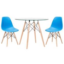 KIT - Mesa Eames com tampo de vidro 90 cm + 2 cadeiras Eiffel DSW