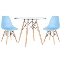 KIT - Mesa Eames com tampo de vidro 90 cm + 2 cadeiras Eiffel DSW