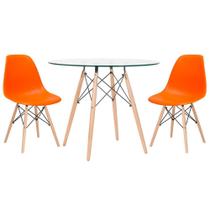 KIT - Mesa Eames com tampo de vidro 90 cm + 2 cadeiras Eiffel DSW