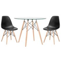 KIT - Mesa Eames com tampo de vidro 90 cm + 2 cadeiras Eiffel DSW