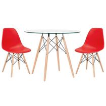 KIT - Mesa Eames com tampo de vidro 90 cm + 2 cadeiras Eiffel DSW