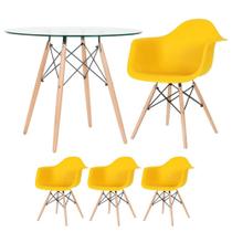 KIT - Mesa Eames com tampo de vidro 90 cm + 3 cadeiras Eiffel DAW