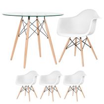 KIT - Mesa Eames com tampo de vidro 90 cm + 3 cadeiras Eiffel DAW