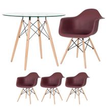 KIT - Mesa Eames com tampo de vidro 90 cm + 3 cadeiras Eiffel DAW