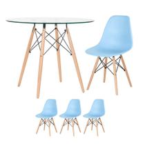 KIT - Mesa Eames com tampo de vidro 90 cm + 3 cadeiras Eiffel DSW