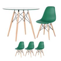 KIT - Mesa Eames com tampo de vidro 90 cm + 3 cadeiras Eiffel DSW