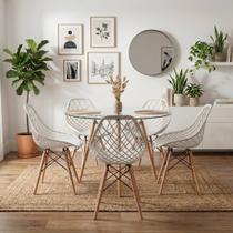 Kit Mesa Eames Vidro 110cm + 5 Cadeiras Kaila DSW - Seat&Co Kit Mesa Eames Vidro 110cm + 5 Cadeiras Kaila DSW - Seat&Co