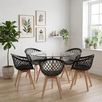 Kit Mesa Eames Vidro 110cm + 5 Cadeiras Web Wood - Seat&Co Kit Mesa Eames Vidro 110cm + 5 Cadeiras Web Wood - Seat&Co