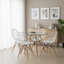 Kit Mesa Eames Vidro 90cm + 4 Cadeiras Kaila DSW - Seat&Co Kit Mesa Eames Vidro 90cm + 4 Cadeiras Kaila DSW - Seat&Co