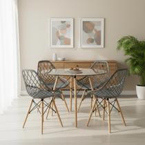 Kit Mesa Eames Vidro 90cm + 4 Cadeiras Kaila DSW - Seat&Co