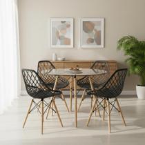 Kit Mesa Eames Vidro 90cm + 4 Cadeiras Kaila DSW - Seat&Co Kit Mesa Eames Vidro 90cm + 4 Cadeiras Kaila DSW - Seat&Co