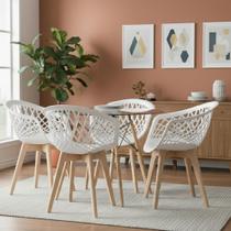 Kit Mesa Eames Vidro 90cm + 4 Cadeiras Web Wood - Seat&Co