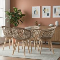 Kit Mesa Eames Vidro 90cm + 4 Cadeiras Web Wood - Seat&Co