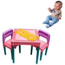 Kit Mesa Educativa Infantil + Boneca Bebê Reborn Menino Azul