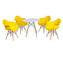 Kit Mesa Eiffel Branca 120cm + 4 Cadeiras Charles Eames Wood - Daw - Com Braços - Design - Amarela