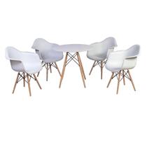 Kit Mesa Eiffel Branca 120cm + 4 Cadeiras Charles Eames Wood - Daw - Com Braços - Design - Branca