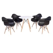 Kit Mesa Eiffel Branca 120cm + 4 Cadeiras Charles Eames Wood - Daw - Com Braços - Design - Preta