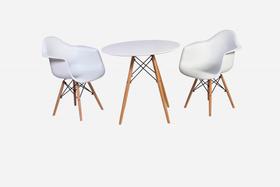 Kit Mesa Eiffel Branca 80cm + 2 Cadeiras Charles Eames Wood - Daw - Com Braços - Design - Branca