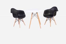 Kit Mesa Eiffel Branca 80cm + 2 Cadeiras Charles Eames Wood - Daw - Com Braços - Design - Preta