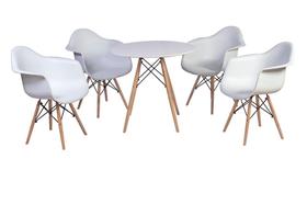Kit Mesa Eiffel Branca 80cm + 4 Cadeiras Charles Eames Wood - Daw - Com Braços - Design Branca