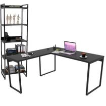 Kit Mesa Em L Com Estante 5 Prateleiras 150X150 Preto
