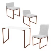 Kit Mesa Escrivaninha com Cadeira Stan e 2 Poltronas Lee Tampo Branco Ferro Bronze material sintético Branco - Ahz Móveis