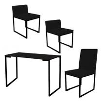 Kit Mesa Escrivaninha com Cadeira Stan e 2 Poltronas Lee Tampo Preto Ferro Preto Tecido Sintético Preto - Ahz Móveis
