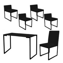 Kit Mesa Escrivaninha com Cadeira Stan e 4 Poltronas Lee Tampo Preto Ferro Preto material sintético Preto - Ahz Móveis