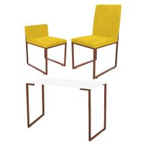Kit Mesa Escrivaninha com Cadeira Stan e Poltrona Lee Tampo Branco Ferro Bronze material sintético Amarelo - Ahz Móveis