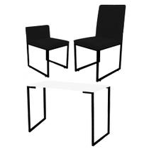 Kit Mesa Escrivaninha com Cadeira Stan e Poltrona Lee Tampo Branco Ferro Preto Suede Preto - Ahz Móveis
