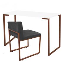 Kit Mesa Escrivaninha Stan e Cadeira Lee Industrial Escritório Tampo Branco Bronze material sintético Cinza - Ahz Móveis