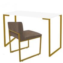Kit Mesa Escrivaninha Stan e Cadeira Lee Industrial Escritório Tampo Branco Dourado material sintético Bege - Ahz Móveis