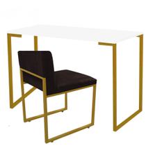 Kit Mesa Escrivaninha Stan e Cadeira Lee Industrial Escritório Tampo Branco Dourado material sintético Marrom - Ahz Móveis