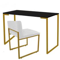 Kit Mesa Escrivaninha Stan e Cadeira Lee Industrial Escritório Tampo Preto Dourado Tecido Sintético Branco - Ahz Móveis
