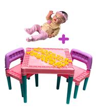 Kit Mesa Infantil 2 Cadeira C/ Baby Reborn Menina 100% Vinil