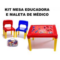 Kit Mesa Infantil 2 Cadeira Educativa Com Maleta Médico