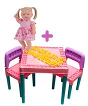 Kit Mesa Infantil 2 Cadeiras Com Boneca Elisi Loira