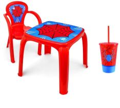 Kit mesa infantil com 1 cadeira e 1 copo teia aranha menino - Usual Utilidades